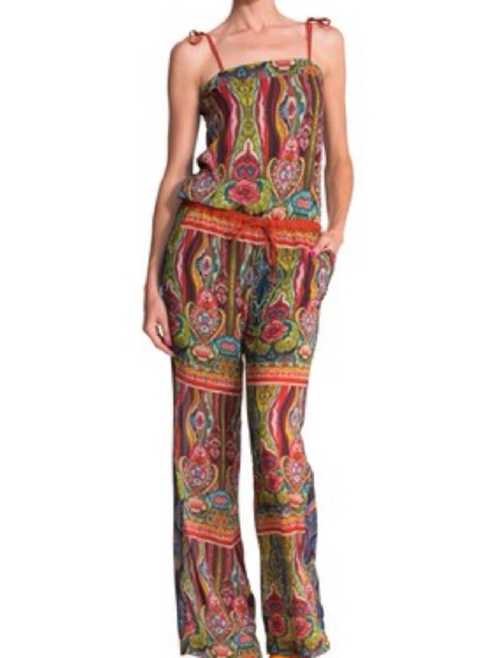 Desigual Nerea Multicolor Paisley Wide Leg Maxi Jumpsuit Sz 32 / US 0 XXS Luxe